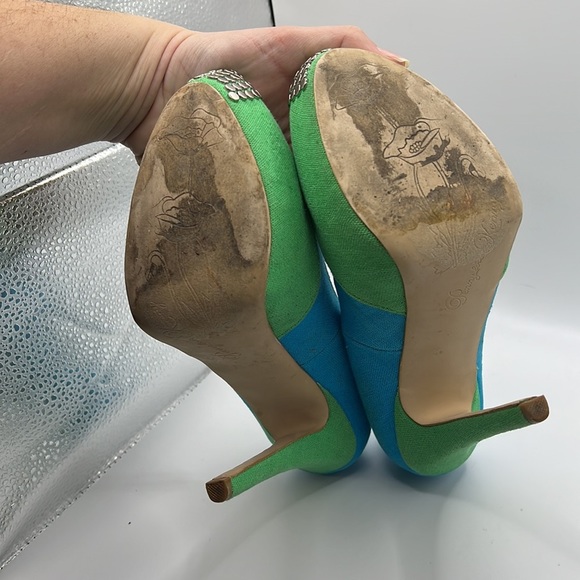 Penny Loves Kenny High Heels Stilettos Pumps Shoes Green Blue Womens 7.5 M - Picture 5 of 16